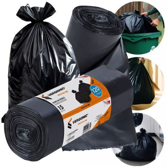 Vergionic Heavy-Duty Trash Bags for the Garden with a Capacity of 120 L 15 Pcs Black
