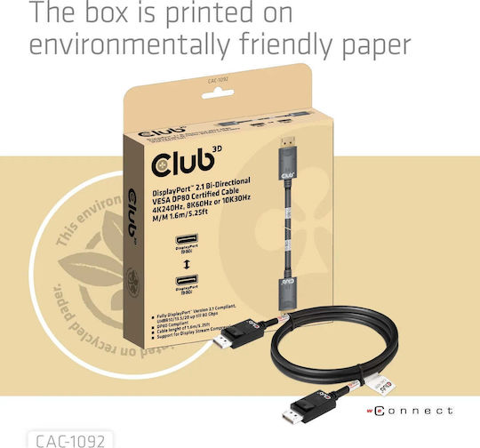 Club3D Kabel DisplayPort-Stecker - DisplayPort-Stecker 1.6m Schwarz