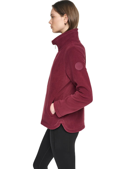 Fleece Γυναικεία Ζακέτα με Φερμουάρ Μπορντό