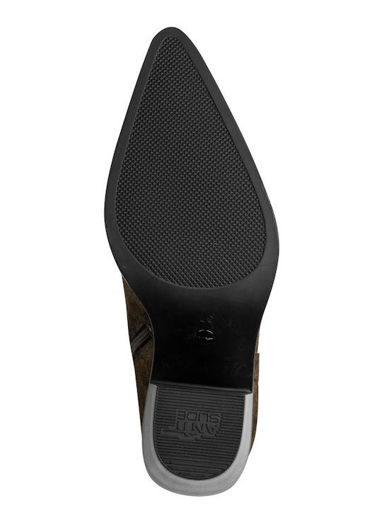 Khakifarbene Leder Damenstiefeletten