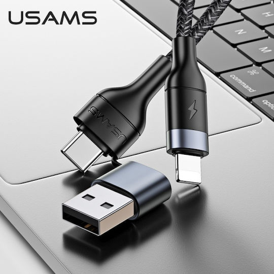 Usams Braided USB Type C to Lightning / Type-C Cable Μαύρο 1.2m (SJ403USB01)