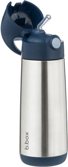 B.Box Stainless Steel Kids Thermos Water Bottle with Straw Non-Spill Blue 500ml