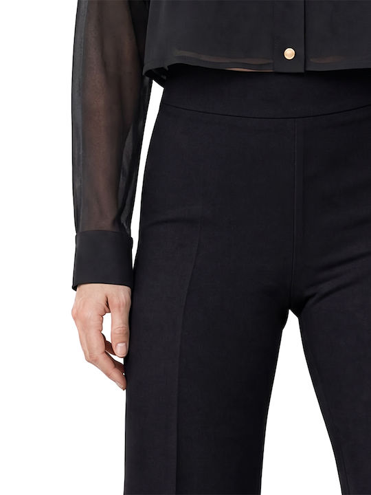 Damen Stoffhose mit Hohem Bund und Ausgestelltem Bein Schwarz