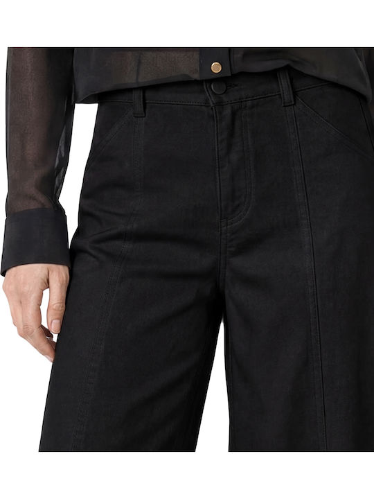 Damenhose mit hoher Taille und weitem Bein Schwarz