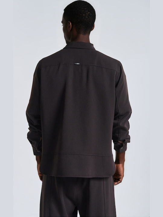 Μακρυμάνικo Overshirt σε Κανονική Γραμμή Καφέ