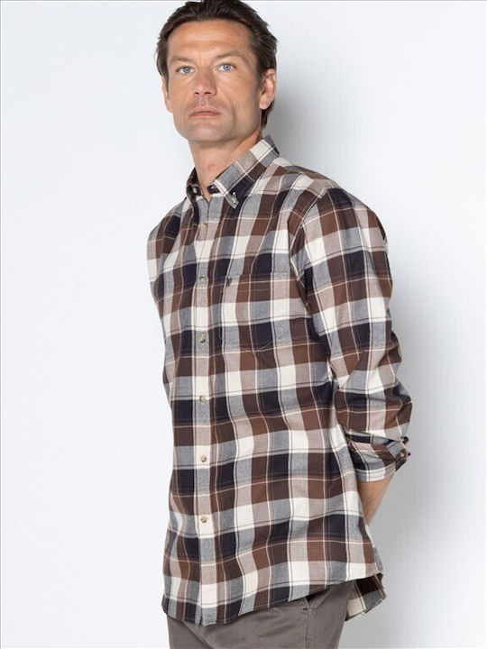 Copley Long Sleeve Shirt in Regular Fit Checked Brown