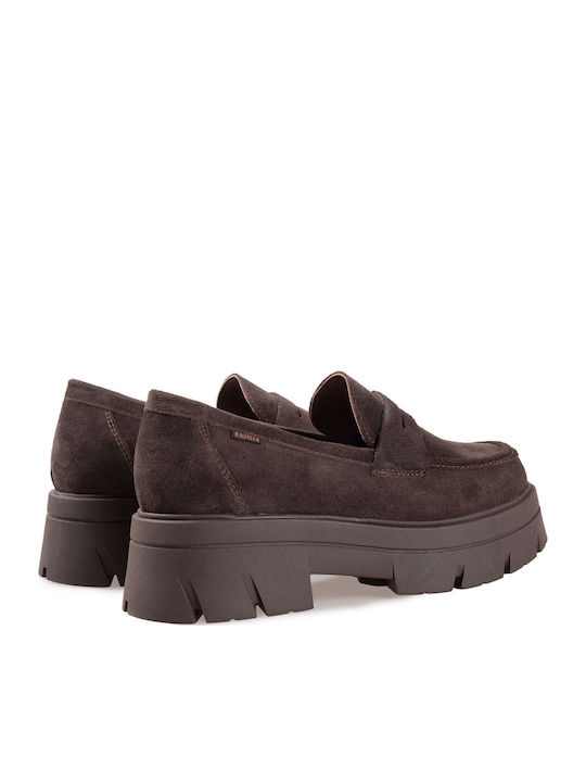 Mocasini de Damă din Piele Întoarsă de Culoare Maro