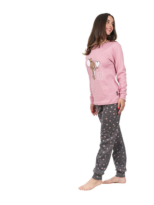 Sara Set De Pijamale De Iarnă Pentru Femei, Din Bumbac, Roz