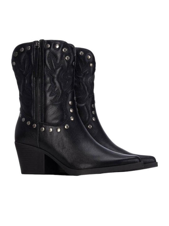 Ghete Cowboy de Damă din Piele cu Toc Mediu Negre