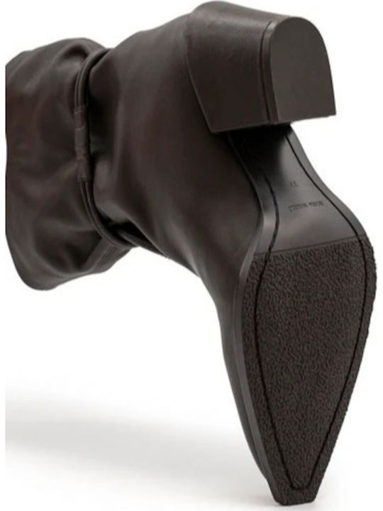 Leather Women's Cowboy Ankle Boots with Medium Heel Brown