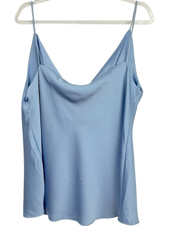 Damen Crop Top aus Satin für den Sommer, ärmellos, Hellblau