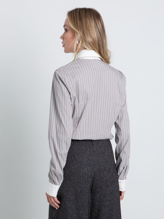 Long Sleeve Women's Grey Striped Shirt