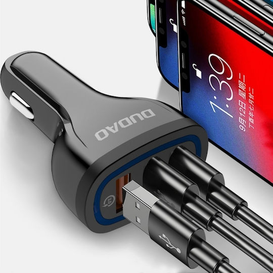 Dudao Încărcător Auto 18W 2.4A cu Încărcare Rapidă și Porturi: 3xUSB-A Culoare Albastră