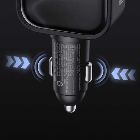 Mcdodo 130-W-Autoladegerät mit Anschlüssen: 1 × USB-A, 1 × Typ-C, inklusive Typ-C-Kabel, Schwarz