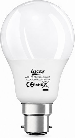 Lucas Bec LED 11W Pentru Bază B22 și Formă A60 Alb Natural 1055 Lumen