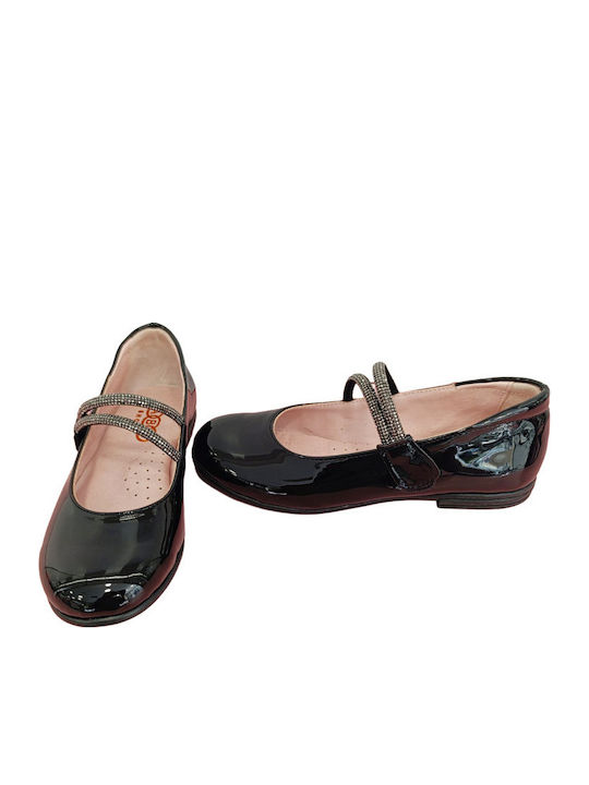 Anatomic Kids Ballerinas with Hook and Loop Closure Black Patent Leather