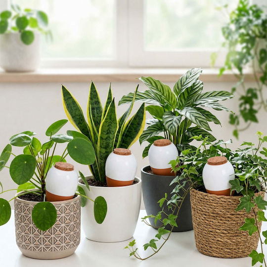 Set 4 Relaxdays Plant Watering Spikes Clay 350 Ml Slow-release Irrigation System White