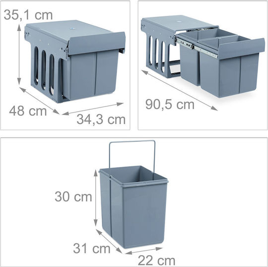 Relaxdays Coș de Reciclare din Plastic 15 l Gri