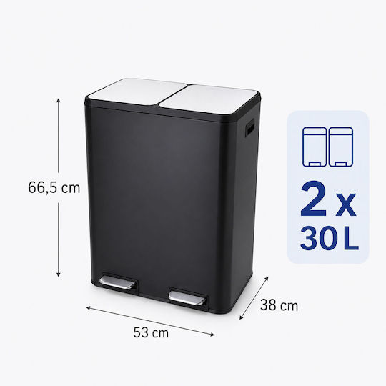 Relaxdays Coș de Reciclare din Oțel Inoxidabil cu Pedală 30 l Gri