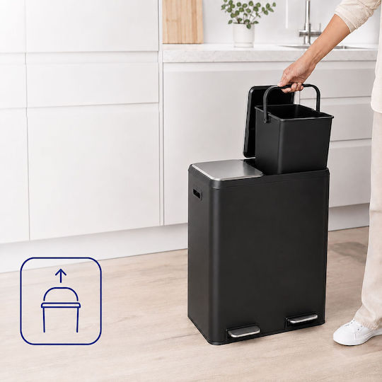 Relaxdays Coș de Reciclare din Oțel Inoxidabil cu Pedală 30 l Gri