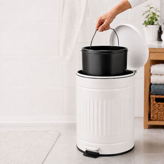 Relaxdays Coș de Gunoi Metalic cu Pedală 5 l Alb