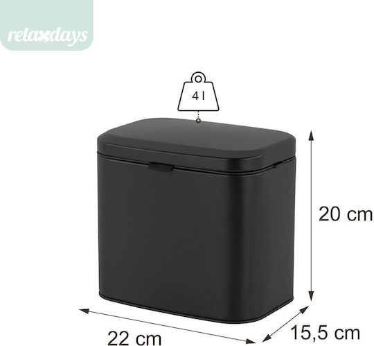 Relaxdays Coș de Gunoi pentru Dulap din Plastic 4 L Negru