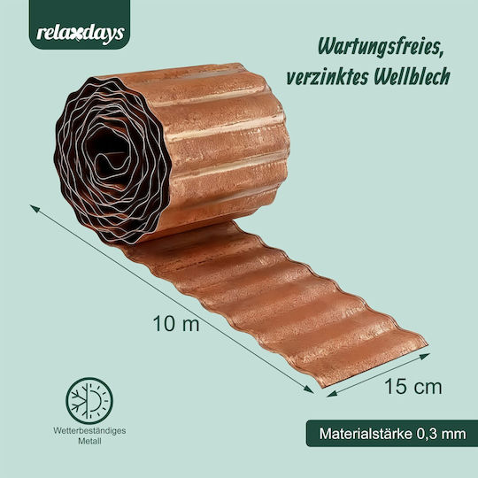 Bordură de grădină Relaxdays 10051891_1476 din oțel cu finisaj ruginiu, înălțime 15 cm, grosime 0,3 mm, maro, 5 m/10 m