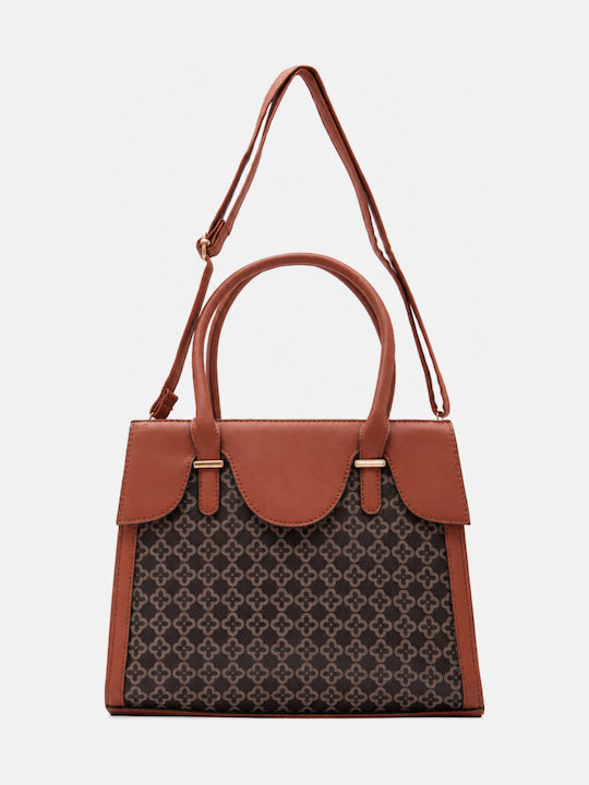 Braune Damen-Schultertasche aus Stoff