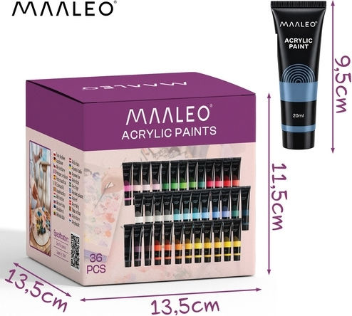 Σετ Ακρυλικά Χρώματα Ζωγραφικής Maaleo 36 Χρωμάτων 20ml Καμβά Ξύλο Χαρτί Diy 6-27867