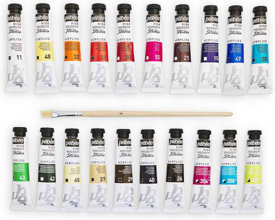 Комплект акрилни бои Studio Acrylics 20x20 ml с четка Pébéo