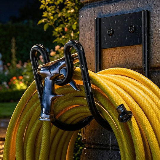 Relaxdays Wall-mounted Hose Holder Iron Black 17.5 X 13 X 10.5 Cm