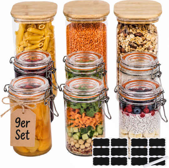 Relaxdays Set de 9 Borcane de Uz General cu Capac din Sticlă 9 Piese