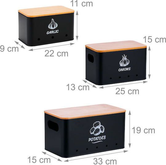 Relaxdays Set de 3 Cutii Metalice de Uz General cu Capac 3 Bucăți