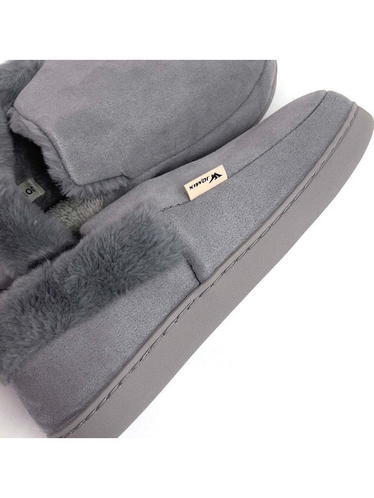 Closed Men's Slippers With Fur Grey