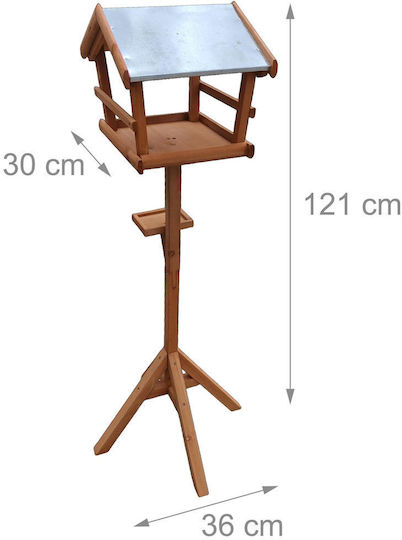 Hrănitoare pentru Păsări Relaxdays 10052238_57 cu Suport din Lemn de Brad, Acoperiș din Metal Rezistent la Intemperii, Culoare Naturală, 121 X 36 X 30 Cm