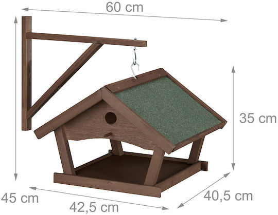 Adăpătoare pentru Păsări din Lemn, Maro Închis și Verde, 35 × 42,5 × 40,5 Cm, cu Kit de Montare pe Perete Inclus