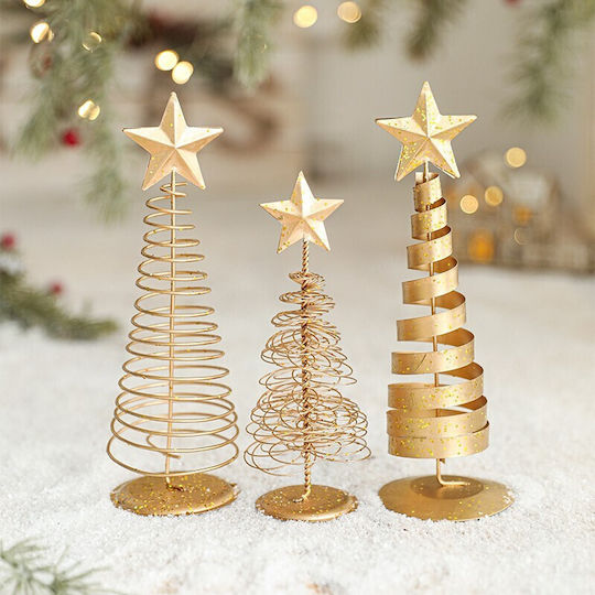 Brăduț Decorativ de Crăciun din Metal 19,5 cm Auriu