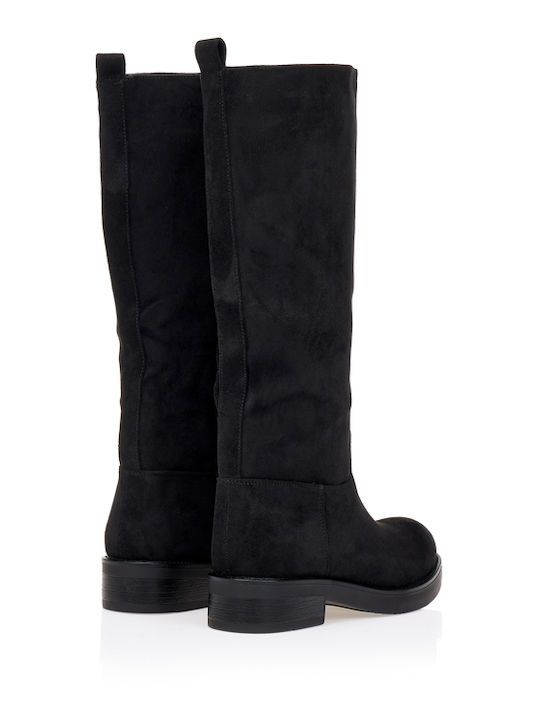 Damenstiefel aus Wildleder mit Mittelhohem Absatz Schwarz