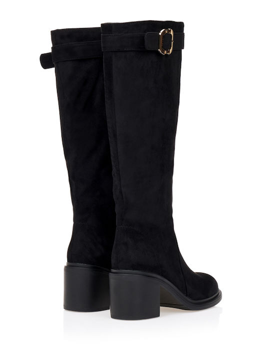 Damenstiefel aus Wildleder mit Mittlerem Absatz Schwarz