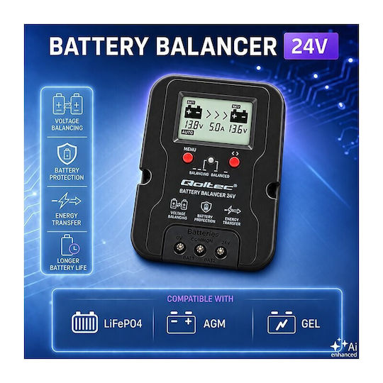 Qoltec Voltage Balancer 24 V Batteries 2 × 12 V 5 A Agm Gel Lifepo4 Lcd Screen