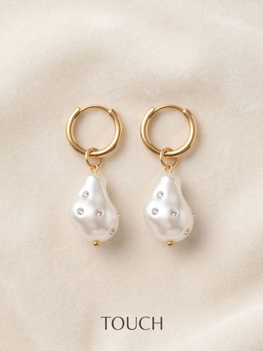 Gold White Pearl Earrings Stainless Steel 40-14