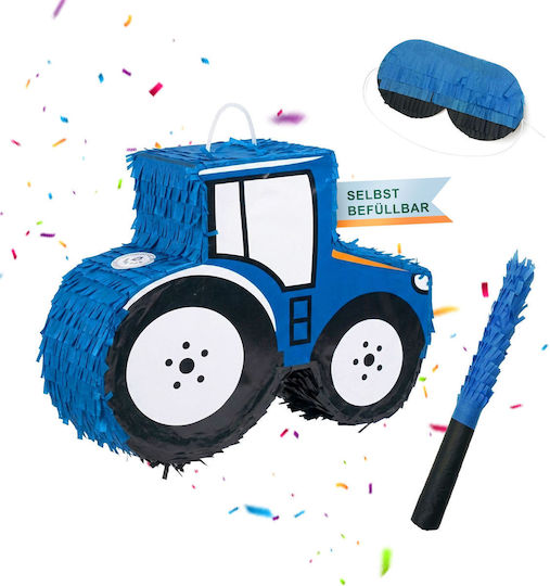 Relaxdays Tractor Piñata Set Mask Stick White Blue Black