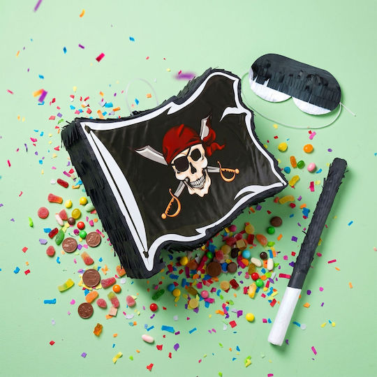 Relaxdays Pirate Flag Piñata Mask Red White Black Bat