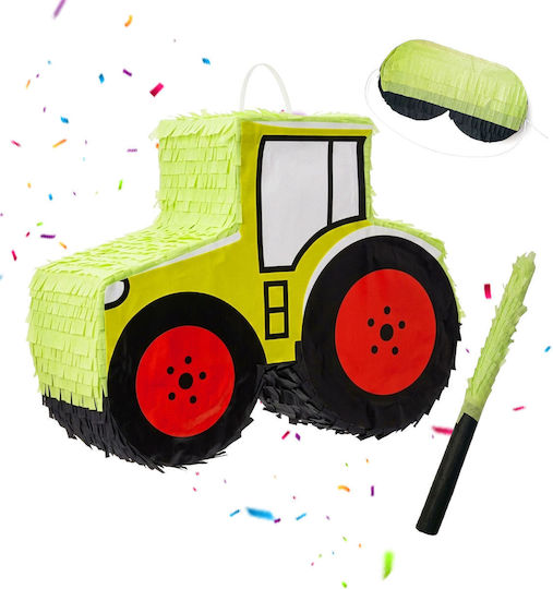 Relaxdays Tractor Piñata Set Mask Stick Gold Red Black