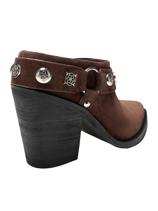 Suede Mules with Low Heel in Brown