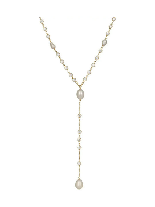Necklace Made of Gold-Plated Silver with Pearls & Zircon
