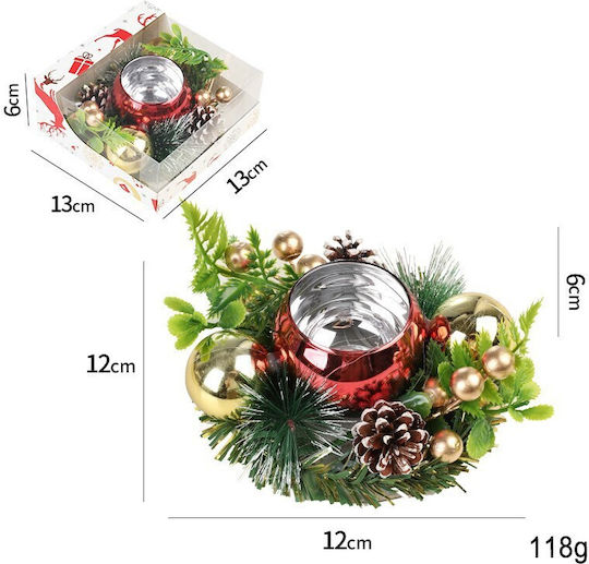 Suport de Lumânare de Crăciun Roșu Ball Model Tree 12x12 cm