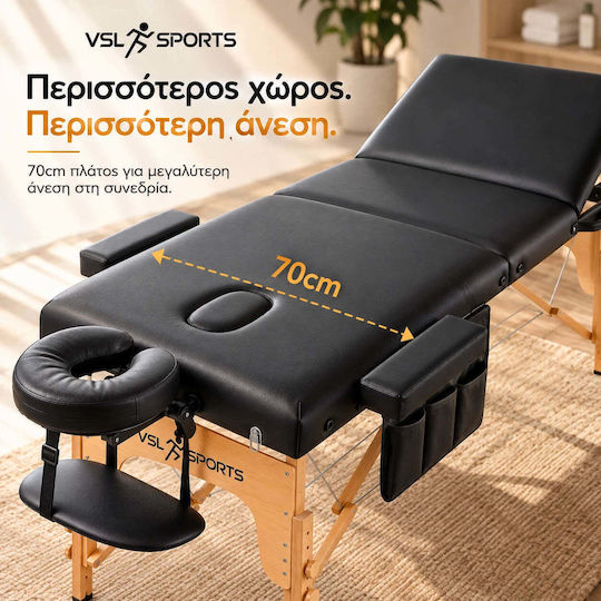 VSL Sports FlexiRest Pat de Fizioterapie Portabil/Pliabil Negru din Lemn 185x70cm