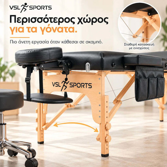 VSL Sports ClassicRest Pat de Fizioterapie Portabil/Pliabil Negru din Lemn 185x70 cm