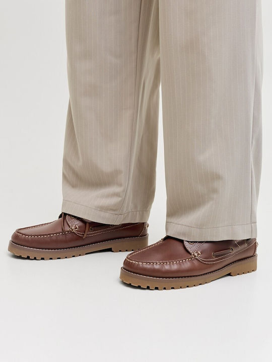 Jfwbrooklyn Leather Men's Boat Shoes in Tabac Brown